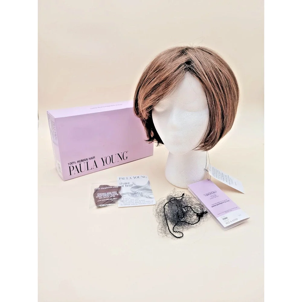 Paula Young Toni 100% Human Hair Wig Color 1822 A Brown Highlights Average Cib